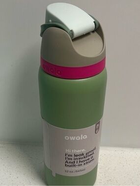 Owala 32oz Insulated Water Bottle - Olive Green with Pink Accent